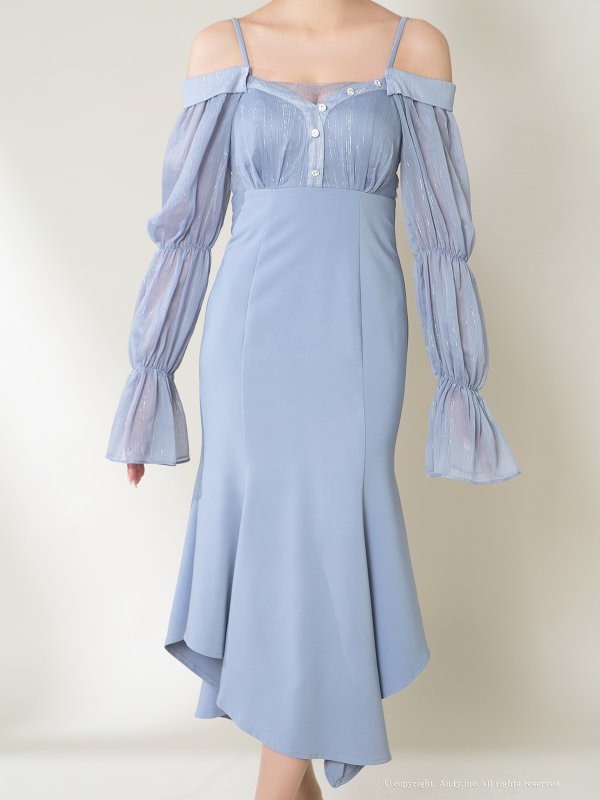 画像20: 【ANDY/アンディ】 オフショルダー/ 長袖/ 袖あり/ バストシアー/ キャミソール/ ミディアムドレス/ キャバドレス[OF05]