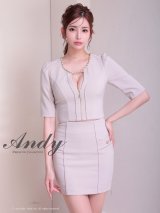 【ANDY/アンディ】デコルテチェーン/ フロントジップ/ 半袖/ 袖あり/ シンプル/ ストレッチ/ セットアップ/ タイト/ ミニドレス/ キャバドレス[OF05]