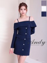 【予約商品/6月上旬発送予定】XSサイズあり【ANDY/アンディ】 ビジューボタン/ 袖あり/ 長袖/ オフショル/ シンプル/ タイト/ ミニドレス/ キャバドレス[OF05]