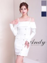 【予約商品/6月上旬発送予定】XSサイズあり【ANDY/アンディ】 ビジューボタン/ 袖あり/ 長袖/ オフショル/ シンプル/ タイト/ ミニドレス/ キャバドレス[OF05]