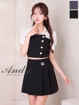 XSサイズあり【ANDY/アンディ】バイカラー/ 半袖/ 袖あり/ 襟付き/ ボタン/ プリーツ/ フレア/ セットアップ/ ミニドレス/ キャバドレス[OF05]