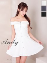 XSサイズあり【ANDY/アンディ】オフショルダー/ フロントジップ/ ベルト/ ビジューボタン/ ストレッチ/ フレア/ ミニドレス/ キャバドレス[OF05]