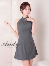 XSサイズあり【ANDY/アンディ】ハイネック/ ホルター/ ストライプ柄/ ノースリーブ/ バストジップ/ バックリボン/ フレア/ ミニドレス/ キャバドレス[OF05]