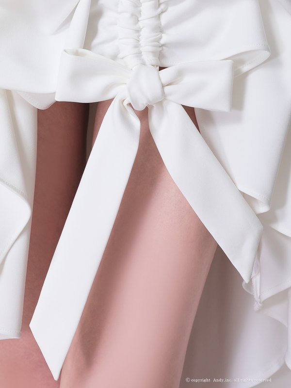 画像30: XSサイズあり【ANDY/アンディ】テールカット/ プチハイネック/ リボン/ ギャザリング/ ノースリーブ/ フレア/ ミディアムドレス/ ワンピース/ キャバドレス[OF05]