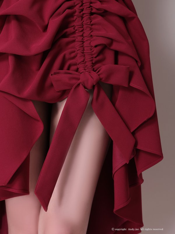 画像22: XSサイズあり【ANDY/アンディ】テールカット/ プチハイネック/ リボン/ ギャザリング/ ノースリーブ/ フレア/ ミディアムドレス/ ワンピース/ キャバドレス[OF05]