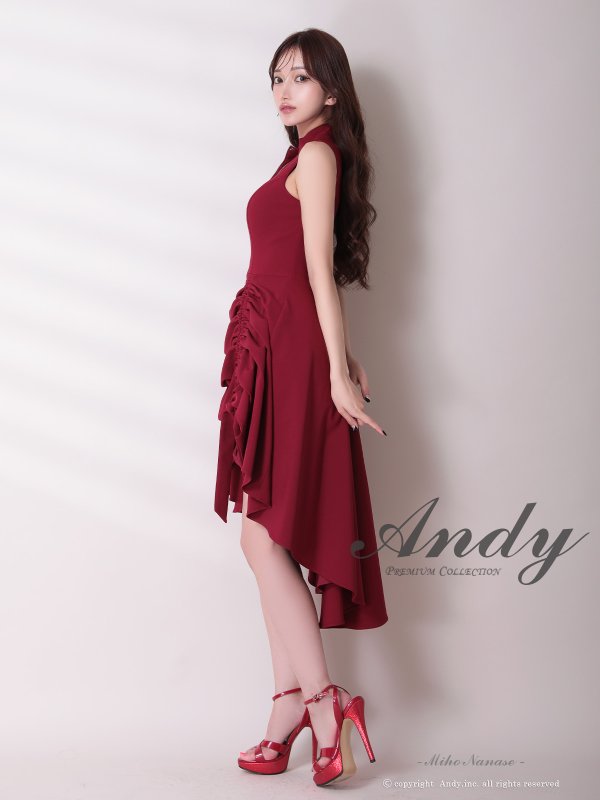画像19: XSサイズあり【ANDY/アンディ】テールカット/ プチハイネック/ リボン/ ギャザリング/ ノースリーブ/ フレア/ ミディアムドレス/ ワンピース/ キャバドレス[OF05]