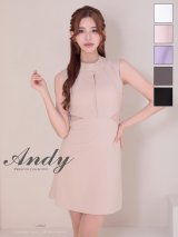 XSサイズあり【ANDY/アンディ】シンプル/ ハイネック/ タック/ ノースリーブ/ ウエストシアー/ バックリボン/ フレア/ ミニドレス/ キャバドレス[OF05]