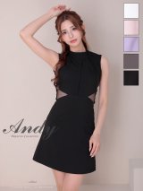 XSサイズあり【ANDY/アンディ】シンプル/ ハイネック/ タック/ ノースリーブ/ ウエストシアー/ バックリボン/ フレア/ ミニドレス/ キャバドレス[OF05]