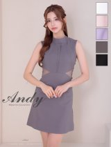 XSサイズあり【ANDY/アンディ】シンプル/ ハイネック/ タック/ ノースリーブ/ ウエストシアー/ バックリボン/ フレア/ ミニドレス/ キャバドレス[OF05]