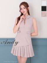 XSサイズあり【ANDY/アンディ】襟付き/ ノースリーブ/ フロントジップ/ プリーツ/ フレア/ ワンピース/ ミニドレス/ キャバドレス[OF05]