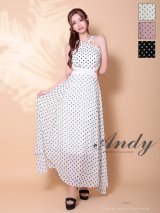 XSサイズあり【ANDY/アンディ】ホルターネック/ ドット柄/ カットアウト/ シフォン/ フレア/ ロングドレス/ キャバドレス[OF05]