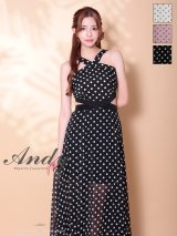 XSサイズあり【ANDY/アンディ】ホルターネック/ ドット柄/ カットアウト/ シフォン/ フレア/ ロングドレス/ キャバドレス[OF05]