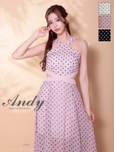 XSサイズあり【ANDY/アンディ】ホルターネック/ ドット柄/ カットアウト/ シフォン/ フレア/ ロングドレス/ キャバドレス[OF05]