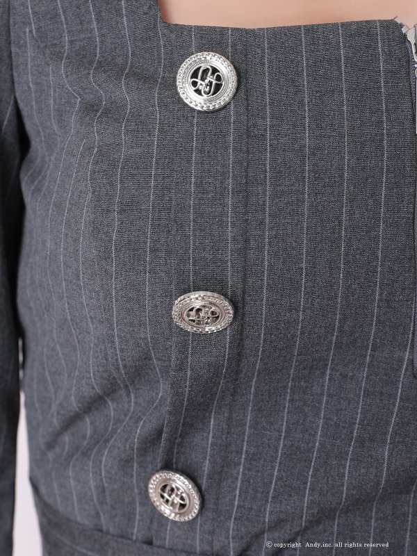 画像7: 【ANDY/アンディ】スクエアネック/ ストライプ/ ボタン/ フロントジップ/ ハーフスリーブ/ 袖あり/ プリーツ/ フレア/ アシンメトリー/ ミニドレス/ キャバドレス[OF05]