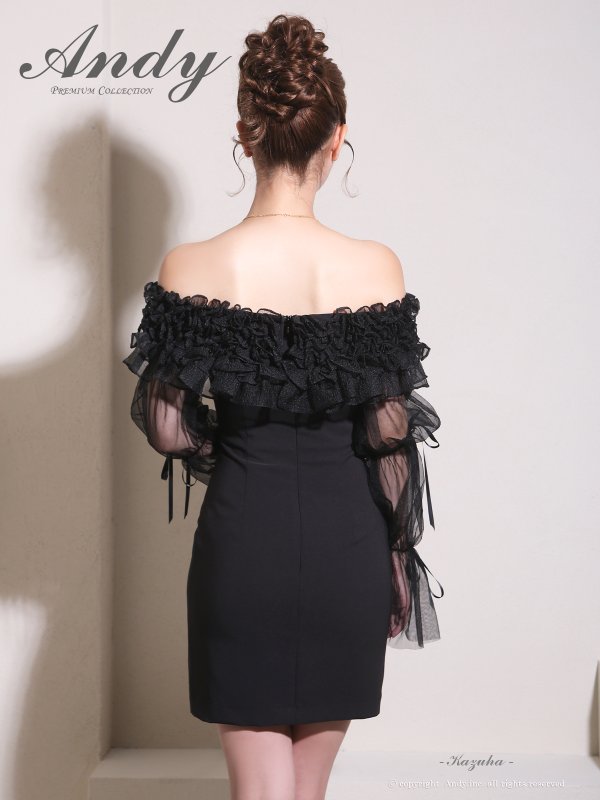 画像11: 【ANDY/アンディ】 ギャザーフリル/ 2way/ 袖付き/ ロングスリーブ/ オフショル/ シアー/ チュール/ タイト/ ミニドレス/ キャバドレス[OF05]