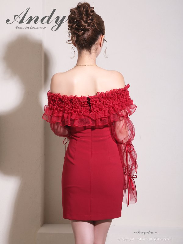 画像18: 【ANDY/アンディ】 ギャザーフリル/ 2way/ 袖付き/ ロングスリーブ/ オフショル/ シアー/ チュール/ タイト/ ミニドレス/ キャバドレス[OF05]