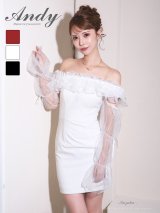 【ANDY/アンディ】 ギャザーフリル/ 2way/ 袖付き/ ロングスリーブ/ オフショル/ シアー/ チュール/ タイト/ ミニドレス/ キャバドレス[OF05]