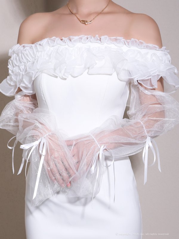 画像5: 【ANDY/アンディ】 ギャザーフリル/ 2way/ 袖付き/ ロングスリーブ/ オフショル/ シアー/ チュール/ タイト/ ミニドレス/ キャバドレス[OF05]