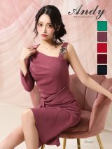 【ANDY/アンディ】 アシンメトリー/ 七分袖/ ワンショル/ シンプル/ ワンカラー/ タイト/ ミディアムドレス/ キャバドレス[OF05]