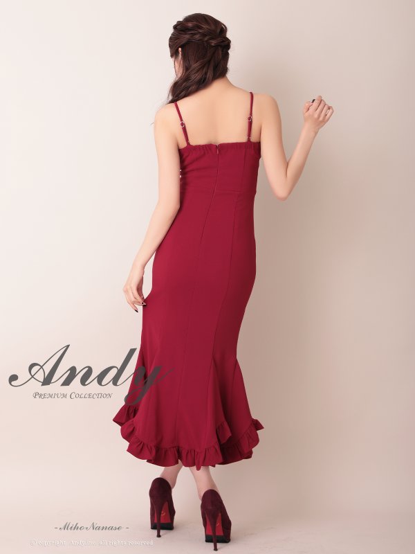 画像20: 【ANDY/アンディ】 シンプル/ ワンカラー/ バストシアー/ キャミソール/ 裾フリル/ スリット/ マーメイド/ ミディアムドレス/ キャバドレス[OF05]