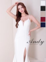 【予約商品/7月下旬発送予定】【ANDY/アンディ】 シンプル/ ワンカラー/ バストシアー/ キャミソール/ 裾フリル/ スリット/ マーメイド/ ミディアムドレス/ キャバドレス[OF05]