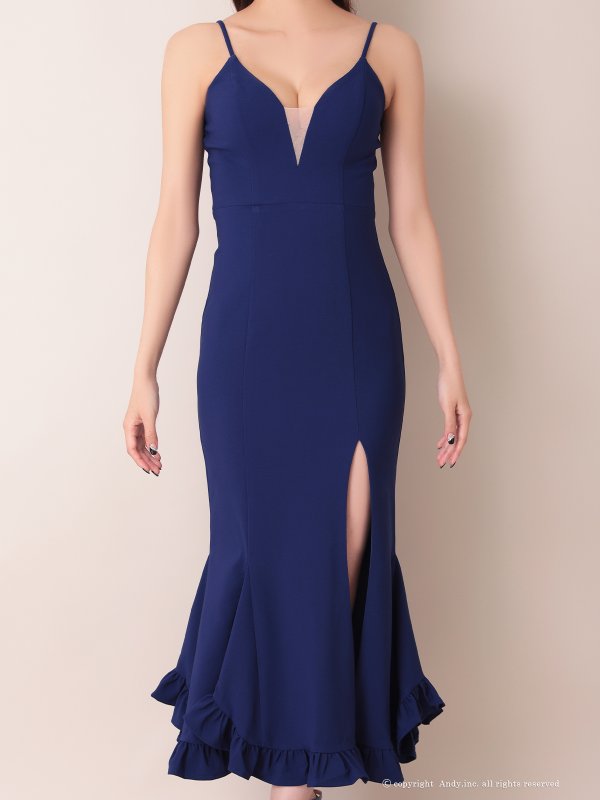 画像15: 【ANDY/アンディ】 シンプル/ ワンカラー/ バストシアー/ キャミソール/ 裾フリル/ スリット/ マーメイド/ ミディアムドレス/ キャバドレス[OF05]