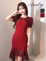 【ANDY/アンディ】シアー/ 立体レース/ ダイヤ柄/ バストリボン/ マーメイド/ テールカット/ ハーフスリーブ/ ワンピース/ ミディアムドレス/ キャバドレス[OF05]