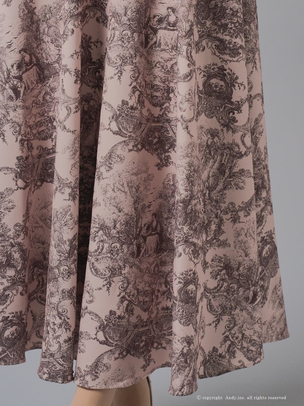 画像14: XSサイズあり【ANDY/アンディ】アメリカンスリーブ/ クラシカルプリント/ ハイウエスト切り替え/ シフォン/ フレア/ ロングドレス/ ワンピース/ キャバドレス[OF05]