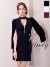 【ANDY/アンディ】襟付き/ Vネック/ 2way/ ビジューボタン/ 袖あり/ バストジップ/ カットアウト/ ノースリーブ/ タイト/ ミニドレス/ キャバドレス[OF05]