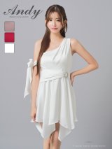 XSサイズあり【ANDY/アンディ】2way/ アームリボン付き/ ワンショル/ ビジューバックル/ アシンメトリー/ フレア/ ミニドレス/ キャバドレス[OF05]