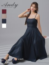 XSサイズあり【ANDY/アンディ】シンプル/ ワンカラー/ ストレッチ/ キャミ/ ベア/ フレア/ ミモレ丈/ ミディアムドレス/ ワンピース/ キャバドレス[OF05]