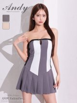 XSサイズあり【ANDY/アンディ】ベア/ プリーツスカート/ フロントジッパー/ バイカラー/  Aライン/ フレア/ ワンピース/ ミニドレス/ キャバドレス[OF05]