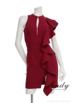 【ANDY/アンディ】スリット/ノースリーブ/ シンプル/ バストジップ/ フリルリボン/ ワンカラー/ タイト/ ミニドレス/ キャバドレス[OF05]