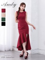 【ANDY/アンディ】ウエストカット/ アシンメトリー/ ノースリーブ / フリル/ テールカット/タック/ ミディアムドレス/ キャバドレス[OF05]