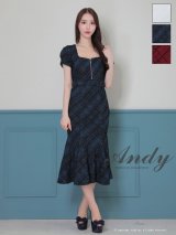 【ANDY/アンディ】チェック柄/ ラメ/ パフスリーブ/ スクエアネック/ バストジップ/ マーメイド/ ハーフスリーブ/ ワンピース/ ミディアムドレス/ キャバドレス[OF05]