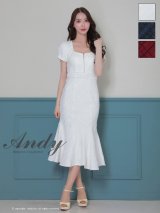 【ANDY/アンディ】チェック柄/ ラメ/ パフスリーブ/ スクエアネック/ バストジップ/ マーメイド/ ハーフスリーブ/ ワンピース/ ミディアムドレス/ キャバドレス[OF05]