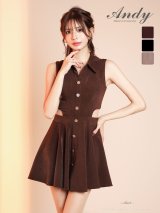 XSサイズあり【ANDY/アンディ】シンプル/ ノースリーブ/ 襟付き/ ウエストカット/ Aライン/ フレア/ ワンカラー/ ミニドレス/ キャバドレス[OF05]