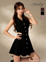 XSサイズあり【ANDY/アンディ】シンプル/ ノースリーブ/ 襟付き/ ウエストカット/ Aライン/ フレア/ ワンカラー/ ミニドレス/ キャバドレス[OF05]
