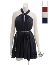 XSサイズあり【ANDY/アンディ】ビジュー/ ホルターネック/ チェーンベルト/ ノースリーブ/ フレア/ シフォン/ ミニドレス/ ワンピース/ キャバドレス[OF05]