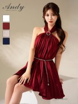 XSサイズあり【ANDY/アンディ】ビジュー/ ホルターネック/ チェーンベルト/ ノースリーブ/ フレア/ シフォン/ ミニドレス/ ワンピース/ キャバドレス[OF05]