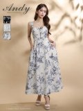 XSサイズあり【ANDY/アンディ】スクエアネック/ バストジップ/ ノースリーブ/ シフォン/ 総柄/ フレア/ ワンピース/ ロングドレス/ キャバドレス[OF05]