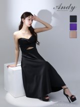 XSサイズあり【ANDY/アンディ】シンプル/ ワンカラー/ ベア/ バストクロス/ ウエストカット/ Aライン/ ミモレ丈/ フレア/ ミディアムドレス/ キャバドレス[OF05]