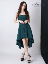 XSサイズあり【ANDY/アンディ】フロントボタン/ ワンカラー/ ベア/ テールカット/ Aライン/ ミモレ丈/ フレア/ ワンピース/ ミディアムドレス/ キャバドレス[OF05]