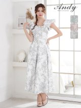 【予約商品/3月上旬-3月中旬発送予定】XSサイズあり【ANDY/アンディ】花柄/ フリル/ バストジップ/ ハーフスリーブ/ 袖あり/ マキシ丈/ フレア/ ワンピース/ ミディアムドレス/ キャバドレス[OF05]