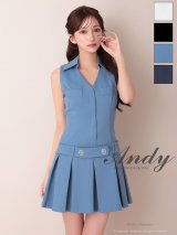 XSサイズあり【ANDY/アンディ】襟付き/ Vネック/ ノースリーブ/ ボタン/ ボックスプリーツ/ Aライン/ フレア/ ミニドレス/ キャバドレス[OF05]