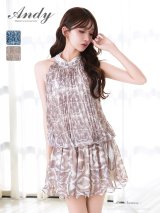 XSサイズあり【ANDY/アンディ】ラメ糸/ フラワープリント/ ハイネック/ ホルターネック/ プリーツ/ シフォン/ フリル/ 総柄/ フレア/ Aライン/ ミニドレス/ キャバドレス[OF05]