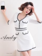 【ANDY/アンディ】モノトーン/ 七分袖/ 袖あり/ パイピング/ ポケットデザイン/ ボタン/ Aライン/ ミニドレス/ キャバドレス[OF05]