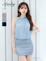 【予約商品/5月上旬発送予定】XSサイズあり【ANDY/アンディ】シンプル/ ワンカラー/ セットアップ風/ ホルターネック/ ハイネック/ プリーツ/ タイト/ ミニドレス/ キャバドレス[OF05]