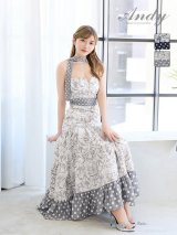 XSサイズあり【ANDY/アンディ】スカーフ付き/ ベア/ バストジップ/ ドット/ シフォン/ 総柄/ フレア/ ワンピース/ ロングドレス/ キャバドレス[OF05]