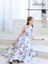 【ANDY/アンディ】ベルト付/ トワルドジュイ風プリント/ ティアード/ アメスリ/ ハイネック/ フレア/ Aライン/ ワンピース/ ロングドレス/ キャバドレス[OF05]